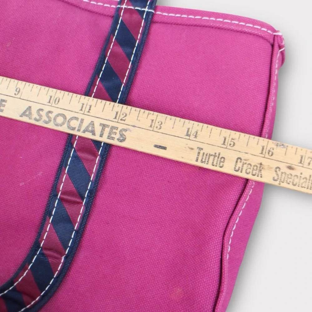 Vintage L.L. Bean Canvas Boat And Tote Bag Pink Blue Medium Zip Top Rare - Picture 7 of 9